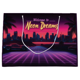 Willkommen in Neon Dreams - Retro Wave Cityscape Große Geschenktüte