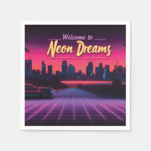Willkommen in Neon Dreams - Retro Wave Cityscape Serviette