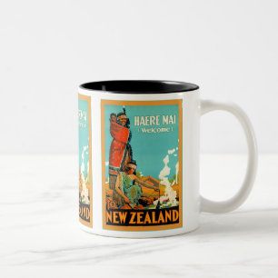 Willkommen in Neuseeland ~ Haere Mai ~ Vintage Rei Zweifarbige Tasse