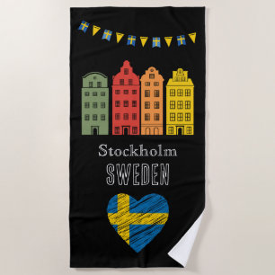 Willkommen in Party in Stockholm - Schweden Schwar Strandtuch