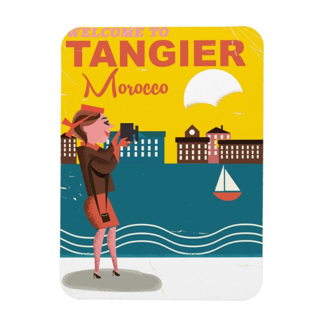 Willkommen in Tanger Marokko Vintage Reiseplakat Magnet (Vertikal)