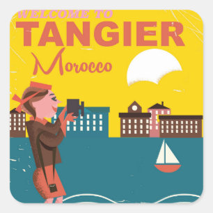 Willkommen in Tanger Marokko Vintage-Reiseposter Quadratischer Aufkleber