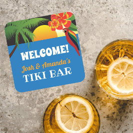 Willkommen in Tiki Bar mit Namen und tropischem De Getränkeuntersetzer