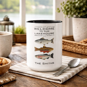 Willkommen in unserem Lakehouse Fish Coffee Mug Tasse
