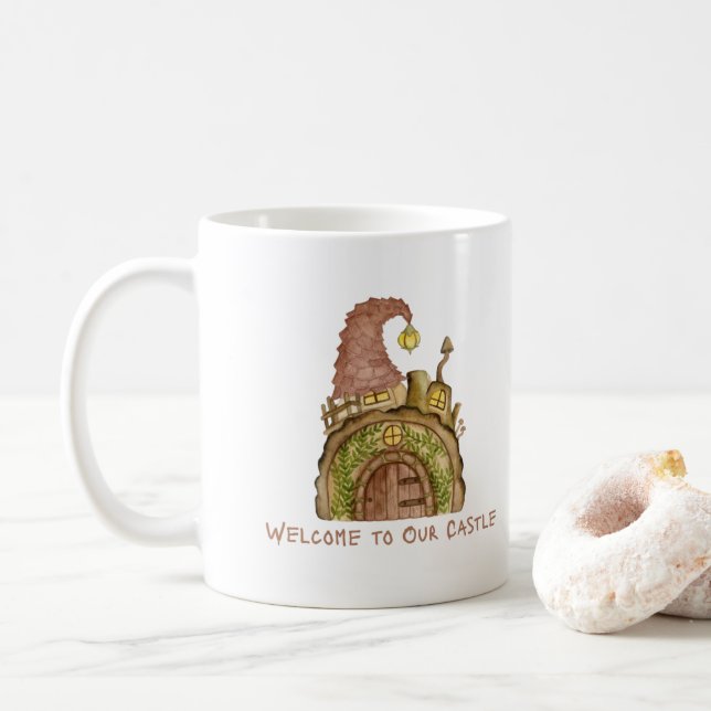 Willkommen in unserem Schloss auf einer  Kaffeetasse (Mit Donut)