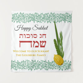 Willkommen in unserem Sukkah Add Family Name Tapes Wandteppich