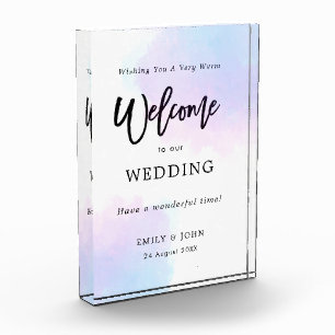 Willkommen in unserer Hochzeitspastel Lilac Wasser Fotoblock