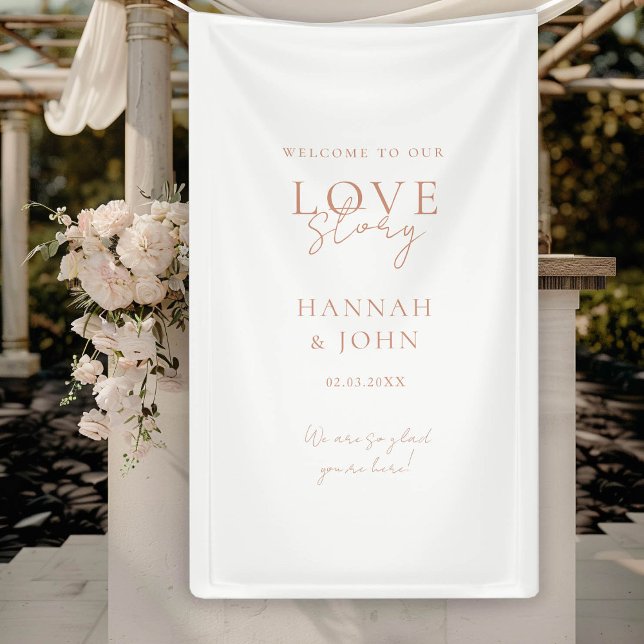 Willkommen in unserer Liebe-Story! Elegant, modern Banner (Welcome to our Love-Story! Elegant, Modern, Handwriting, Wedding Banner with your Name & Date.)