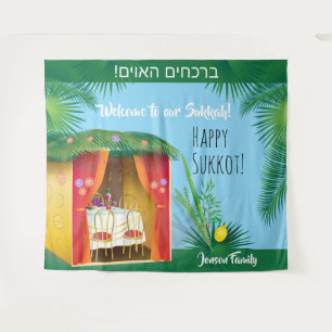 Willkommen in unserer Sukka! Sukkot-Festparty Wandteppich