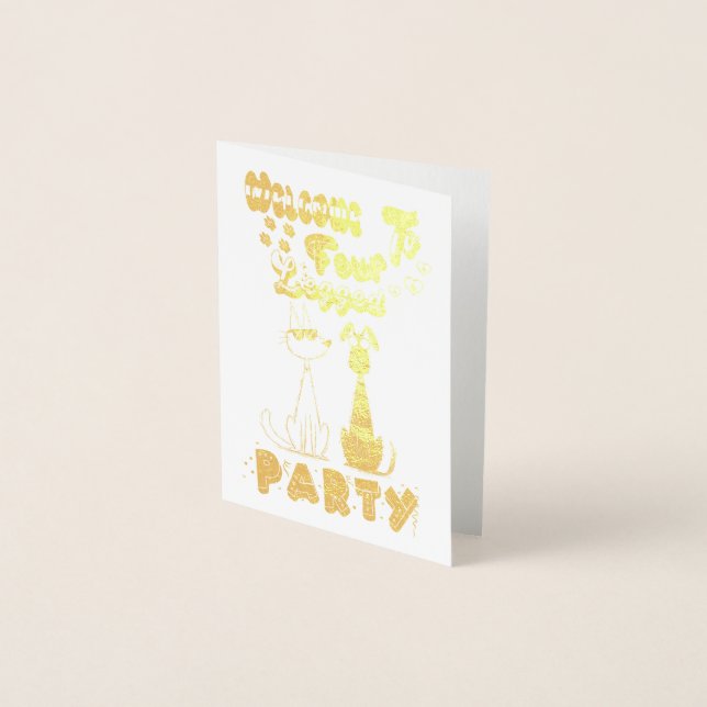 Willkommen in vier Party Folienkarte (Vorderseite)