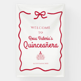 Willkommen in White and Red Quinceñera Banner