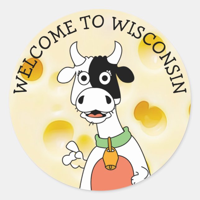 Willkommen in Wisconsin Schweizer Käse- und Kuhkle Runder Aufkleber (Vorderseite)