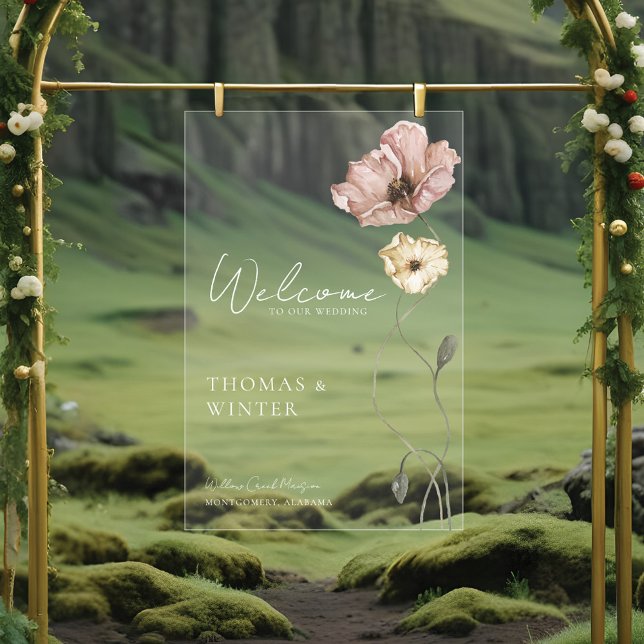 Willkommen Isländische Wasserfarben Island Mohnblu Acrylschild (Welcome Icelandic Watercolor Iceland Poppy Flowers Acrylic Sign
)