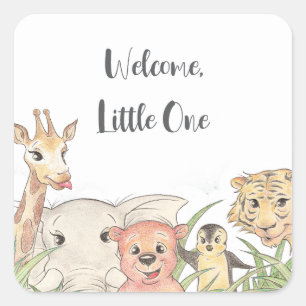 Willkommen Kleiner Safari-Baby Herzlichen Glückwun Quadratischer Aufkleber
