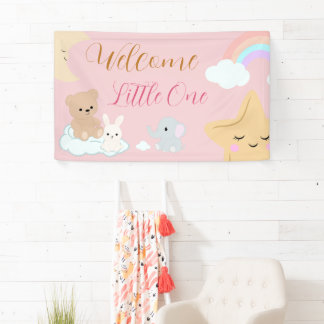 Willkommen Kleines Eines Pastell-Baby-Party-Schild Banner