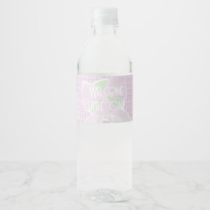 Willkommen Kleines Eins rosa Schleife Karo Wasserflaschenetikett