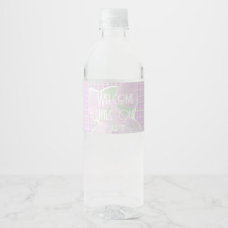 Willkommen Kleines Eins rosa Schleife Karo Wasserflaschenetikett