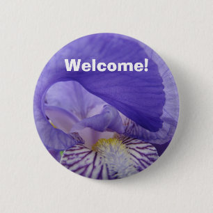 WILLKOMMEN! Knöpfe Lila Schwertlilien-Blumen Knopf Button