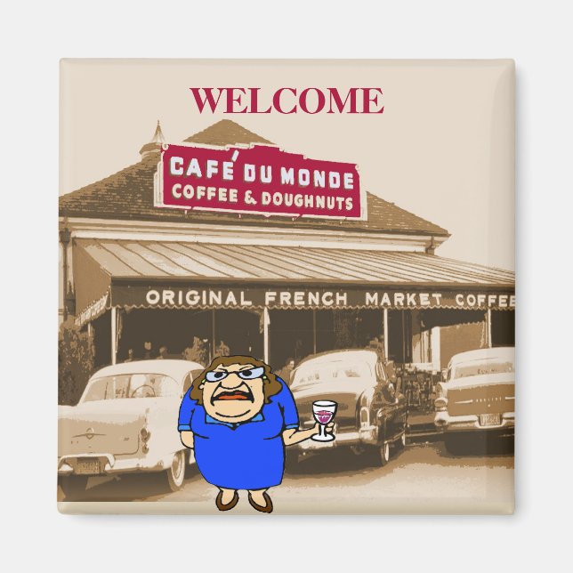 Willkommen Lady im Coffee Shop Magnet (Vorne)