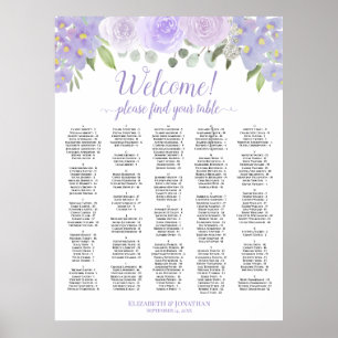 Willkommen Lavendel-Rosen Alphabetische Sitzordnun Poster