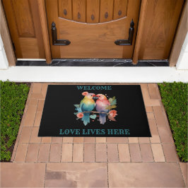 Willkommen. Liebe lebt hier. Liebesvögel Fußmatte