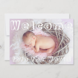 Willkommen Light Lila White Script Text Baby Birth Ankündigung