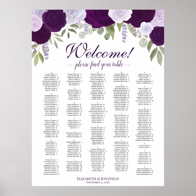 Willkommen! Lila Rose Alphabetisierungstabelle Poster (Vorne)