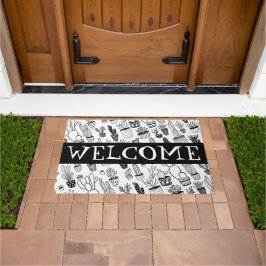 WILLKOMMEN MAT Niedliche gepunktete Pflanze Muster Fußmatte