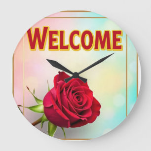 Willkommen mit Rose darauf Große Wanduhr