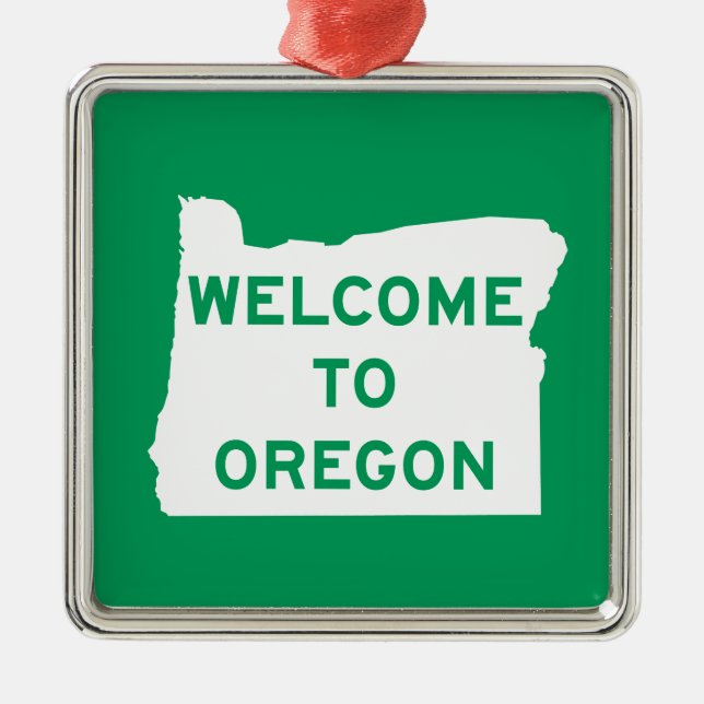 Willkommen nach Oregon - USA Verkehrsschild Silbernes Ornament (Vorne)
