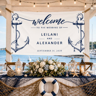 Willkommen Nautical Anchor Hochzeit Weiß Banner