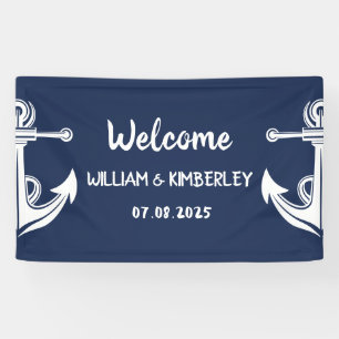 Willkommen Nautical Navy Blau Anker Hochzeit Banner