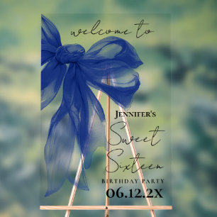 Willkommen Navy Bow Coquette Schriftzug Sweet 16 Acrylschild