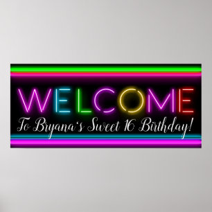 Willkommen Neon-Leuchten Leuchtende Geburtstagsfei Poster