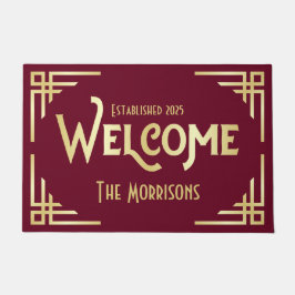 Willkommen Neu verheiratetes Geschenk Art Deco Gol Fußmatte