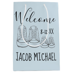 WILLKOMMEN Neue Anreise Baby Schuhe Dusche Blue Mittlere Geschenktüte