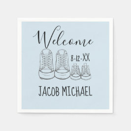 WILLKOMMEN Neue Anreise Baby Schuhe Dusche Blue Serviette