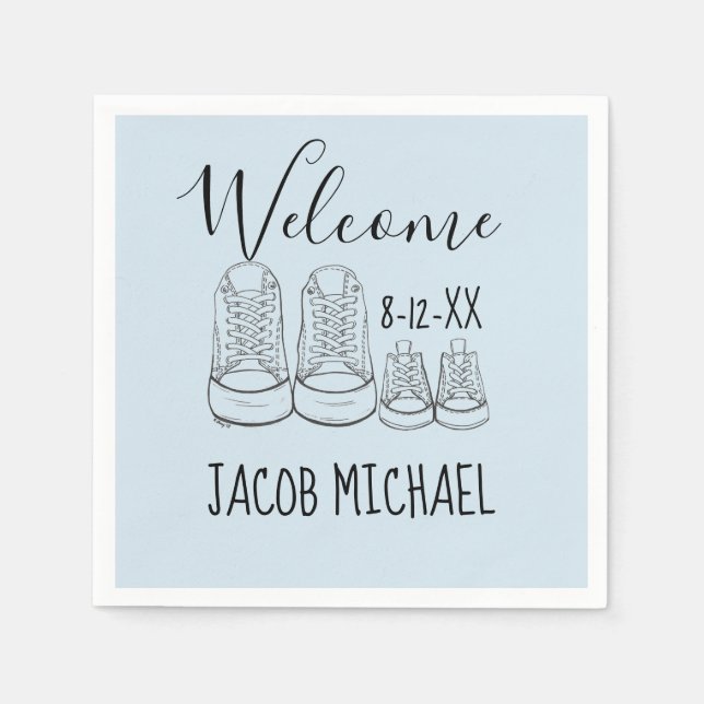 WILLKOMMEN Neue Anreise Baby Schuhe Dusche Blue Serviette (Vorderseite)
