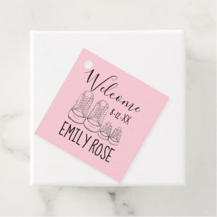 WILLKOMMEN Neue Anreise Baby Schuhe Dusche Rosa Geschenkanhänger