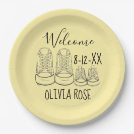 WILLKOMMEN Neue Anreise Kinderschuhe Dusche gelb Pappteller