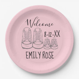 WILLKOMMEN Neue Anreise Kinderschuhe Dusche Pink G Pappteller