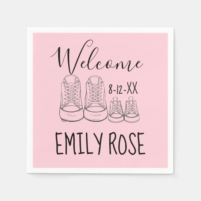 WILLKOMMEN Neue Anreise Kinderschuhe Dusche Pink G Serviette (Vorderseite)