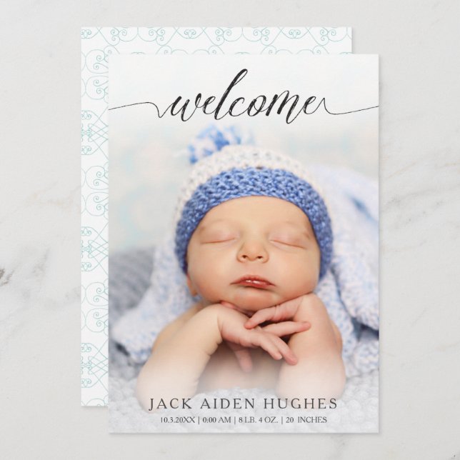 Willkommen Neue Baby Birth Announcement Foto Cards Ankündigung (Vorne/Hinten)