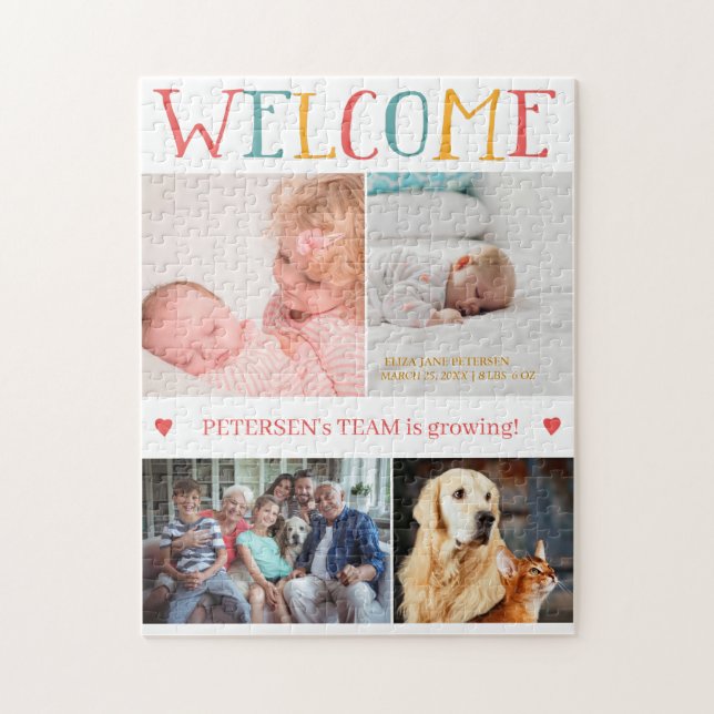 WILLKOMMEN Neue Baby Geburt Custom Foto Collage Fa Puzzle (Vertikal)