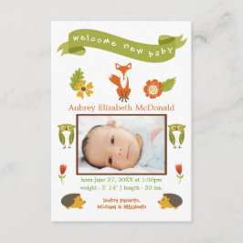 Willkommen Neue Baby Woodland - 3x5 Geburtserkläru Ankündigung