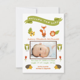 Willkommen Neue Baby Woodland - 3x5 Geburtserkläru Ankündigung