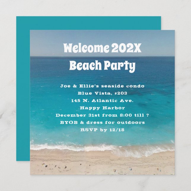 Willkommen neue Jahr Beach Party Einladung (Vorne/Hinten)
