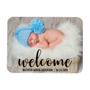 Willkommen Neues Baby Modern Script Magnet