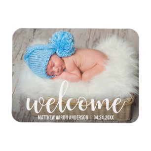 Willkommen Neues Baby Modern Script W Magnet