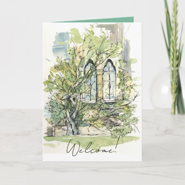 Willkommen neues Kirchenmitglied Efeu Fenster Karte (Vorderseite)